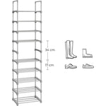 SONGMICS 10-Tier Metal Shoe Rack Customizable Design Grey V227-8498402110160