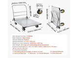 Platform Truck, 907.18 kg Capacity, Heavy Duty Steel Flatbed Cart with Swivel Wheels and Handle, V952-ZDPBC2000LBSULEYG001V0