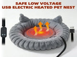 USB-Powered Heated Pet Bed with Plush Fur, Adjustable Thermostat & Timer, Foldable Round Cat Cave V1341-ZY-YYBJ2YGL-GREY