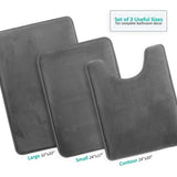 Set of 3 Bath Rugs, Absorbent Memory Foam Bath Mat Bathroom Rugs, Gray, Large 20"x32", Small V1366-AZ2-W-12328