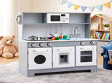 Keezi Wooden Play Kitchen Pretend Kitchen 82cm Kids Toy Food Set Grey PLAY-WOOD-MICROWAVE-GY