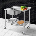 Cefito Stainless Steel Sink Bench Kitchen Work Benches Bowl Wheels 304 SSKB-SINK-WHEEL-L100