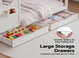 Artiss Kids Single Bed Frame with 3 Storage Bookcase & 2 Drawers House Bed Solid Wood Montessori Bed WBED-F-DREGO-S-WH-DRAW