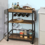 Industrial Vintage Style Wood Metal 3 Tiers Kitchen Serving Trolley with Wine Rack V178-88889