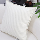 SOGA 50cm Beige Throw Pillow Warm Wabi-sabi Striped Corduroy Square For Home Decor FRENCHCUSHION344