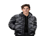 abbee Black Large Winter Hooded Glossy Down Jacket Stylish Lightweight Quilted Warm Puffer Coat DJ-9800A
