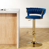 Artiss Bar Stools Gas Lift Velvet Woven Backrest Navy BA-K-1006-BL