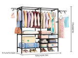 Double Rod Clothes Rack with 6 Storage Shelves Durable Steel Pipe Garment Rack Clothing Rack with 2 V1294-YM0901-H48528