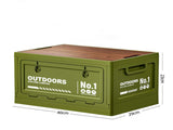 40cm Green Multifunctional Foldable Storage Box with Wooden Lid - Collapsible Outdoor Camping Crate, V888-ELOSUNG18391