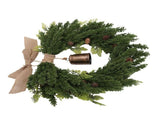 19.7 Inch Cedar Wreath Artificial Cedar Xmas Wreath with Vintage Rustic Cow Bell Brown Linen Ribbon V1294-YM0901-3115250067711