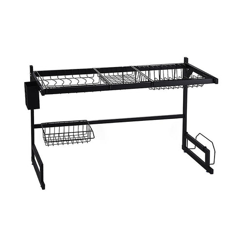 85cm Dish Drying Rack Drainer Over Sink Steel Cup Cutlery Organizer 2 Tier V63-839371