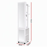Artiss Lockable Jewellery Cabinet, Mobile Frameless Mirror, White JC-B-ROT01-170-WH