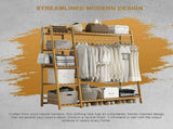 Portable Clothes Rack Coat Garment Stand Bamboo Rail Hanger Airer Closet V63-835951