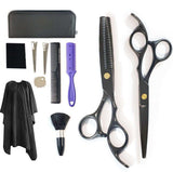 Hairdressing set 9-piece with scissors, thinning scissors, comb and hair divider, Black V1237-ZY-506-0664