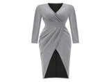 Long Sleeve Dress V-Neck Dress Wrap Maxi Dress Women'S Maxi Dress Evening Dress - Black - Size L V1403-944-76228-BLK-L