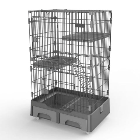 YES4PETS 134 cm Grey Pet 3 Level Cat Cage House With Litter Tray And Storage Box V278-MC-2-2-GREY