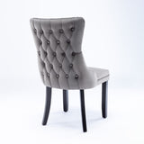 8x Velvet Upholstered Dining Chairs Tufted Wingback Side Chair with Studs Trim Solid Wood Legs for V226-SW8809GY-4