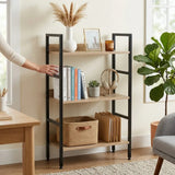 CARLA HOME 3 Tier Bookshelf - Wood Metal Display Shelf - Brown - Rustic - Steel - Living Room Office V178-36424