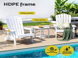 Gardeon Outdoor Table and Chairs HDPE Adirondack Beach Chair Sun Lounge Patio Furniture Garden White FF-BEACH-3HE-WH