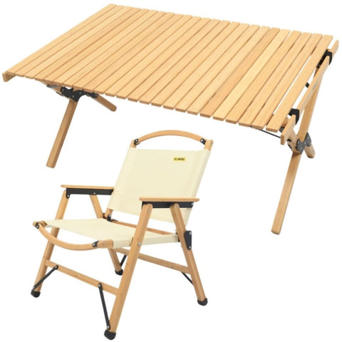 Chair & Table Set Bamboo Camping Folding Portable Outdoor Picnic Travel BBQ V563-MD-020MN_019M-NW