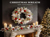 Christabelle 76cm Snowy Elegance Christmas Wreath Pre Lit Warm White LED Red Baubles Berries Fr 112_SENSE76