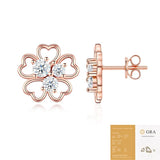 Elegant Rose Gold Plated Sterling Silver Heart-Shaped Moissanite Earrings with Clover Design, V1341-ZY-DWCWQ3SY-MOISSANITE-PREMIUMS925