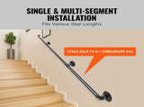 Pipe Stair Handrail, 11FT Staircase Handrail, 440LBS Load Capacity Carbon Steel Pipe Handrail, V952-TZBGSLTFSGY11V3QFV0