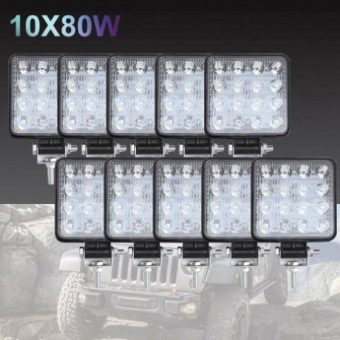 10PCS 80W CREE FLOOD LED Work Lights 12V Boat Camping Square 4inch Bar V201-HBZ0350YL8-10AU