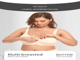 2 Pcs Size L Women's Wireless Large-Cup Lace Bra with Front Clasp - Comfortable, Breathable, Beige V888-ELOSUNG27585