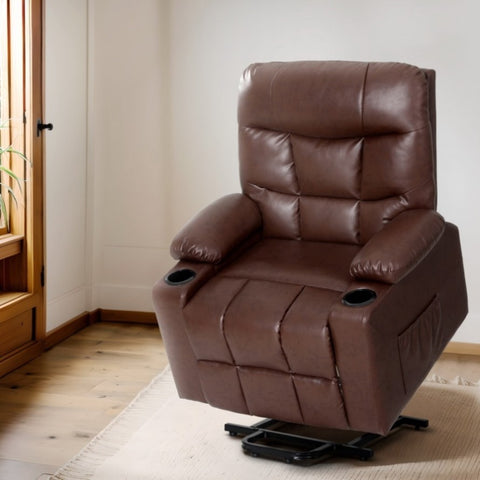 Artiss Recliner Chair Lift Assist Heated Massage Chair Leather Claude RECLINER-A16-PU-BR