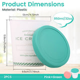 2Pcs 32oz Ice Cream Containers, Sealed Fresh Keeping Against Flavor Mixing, for Homemade Ice Cream V1369-AZ3-W-12092