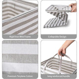 Foldable Storage Box 2-Pack - Gray Stripe - Large Capacity Laundry Hamper with Lid and Handle V1259-LAUNDRY-BASKET-02-GRY-2PK