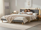 Artiss Double Bed Frame Upholstered Adjustable Headboard Mood Lighting Heavy Duty Grey Velvet BFRAME-H-ROYCE-D-GY-AB