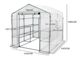 Greenhouse Walk-In Tunnel 3 Tier Planting Shelves 143x143x195cm Strong Stability with PE Cover V985-GREENHOUSE2
