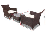 Gardeon 3PC Outdoor Bistro Set Patio Furniture Wicker Setting Chairs Table Cushion Brown ODF-BISTRO-RATTAN-BR