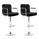 Artiss 2x Bar Stools Leather Gas Lift w/Armrest Black BA-K-1055A-BKX2