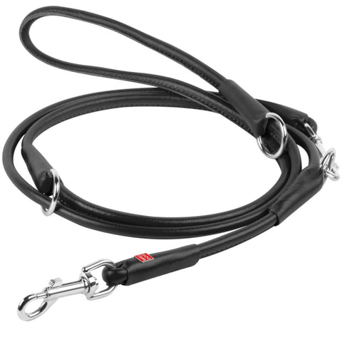 Waudog Black Leather Round Adjustable Clip Leash W10MM-L183CM V256-WD3398-01