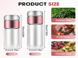Double Wall Glass Tea Infuser Bottle Tumbler - 12oz/350ml Leakproof Travel Mug with Stainless Steel V1258-DP02-F-869