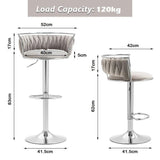 SERENIT Silver Swivel Upholstered Velvet Adjustable Height Counter Stool with Metal Frame Grey V255-GP2311R-GREY