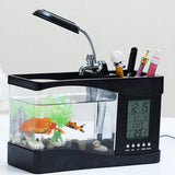 Multifunctional USB Mini Aquarium Fish Tank Aquarium with LED Lamp LCD Display Screen Clock Storage V1294-YM0716-10121417