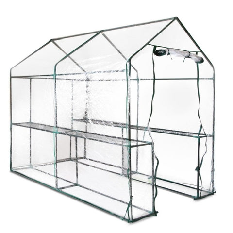 Green Fingers Greenhouse 1.2x1.9x1.9M Walk in Green House Tunnel Clear Garden Shed 4 Shelves GH-WALK-19X12-TP