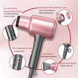Pink Portable silent Hair Dryer with 3 Heat/Speed Settings and 3 Accessories - High-Power Blow V888-ELOSUNG45223