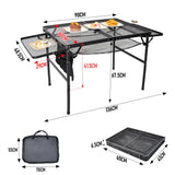 Folding Grill Table 135x60cm Portable Height Adjustable Camping Table with 2 Wing Panels Mesh V985-GRILLTABLE