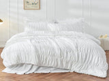 Wrinkle Textured Bedding Set - 3 Piece Quilt Cover and Pillowcase Set - White Bohemian Style V888-ELOSUNG54958-3
