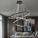 BAMDECOR AD2582/4 Modern LED Chandelier, Hexagonal Rings Ceiling Lighting Contemporary Chandeliers V255-BAM-AD2582-4-46810-BLK