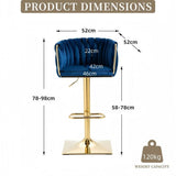 SERENIT Modern Velvet Breakfast Bar Stools Swivel Barstools Adjustable Counter Stools with Backrest V255-GP1782R-BLUE