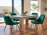 Grey Rectangular Dining Table with 4x Green Velvet Chairs V264-DNT-409C-LGR-DNC-414V-GRN-4