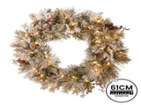 Christabelle 61cm Snowy Christmas Wreath Bedford with LED Lights Front Door Decoration Ornament 112_NATSB61W