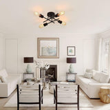 Industrial Semi Flush Mount Chandelier, Black V178-39661