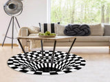 Round Black White Grid Carpet 3D Vortex Room Bedroom Anti Slip Floor Mats Home Carpet Rugs V1294-YM0717-10100328